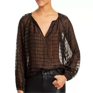 Joie Adison Silk Blend Black & Metallic Sheer Blouse. Size small.